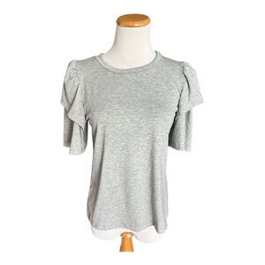 New Womens Acting Pro Boutique Gray Puff Sleeve Crew Neck Top - Sz S